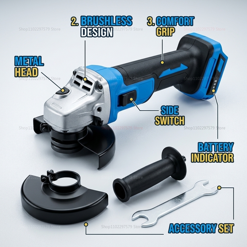Gerinda Sudut Tanpa Kabel Tanp - Brushless Angle Grinder Battery Powered ulasan dan harga